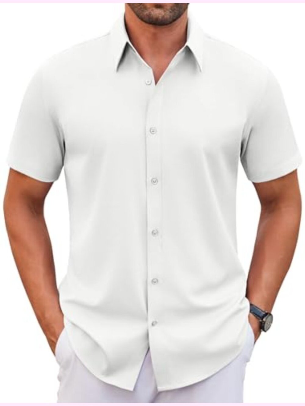 Stretch Short Sleeve Dress Shirt Wrinkle Free Casual Button Down